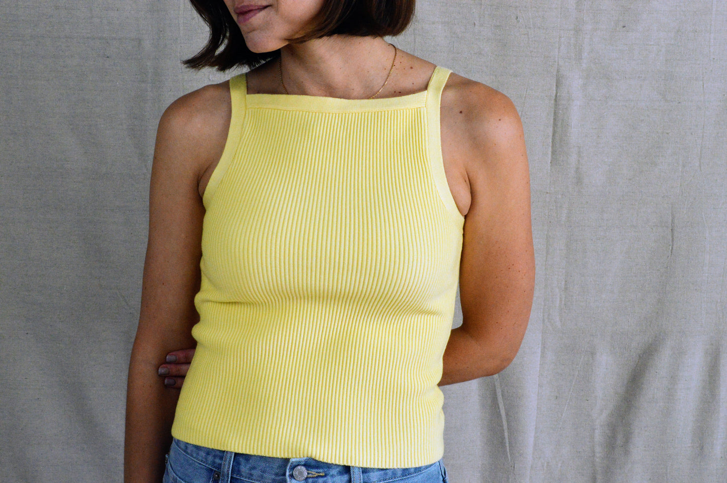 Como Ribbed Tank-Yellow