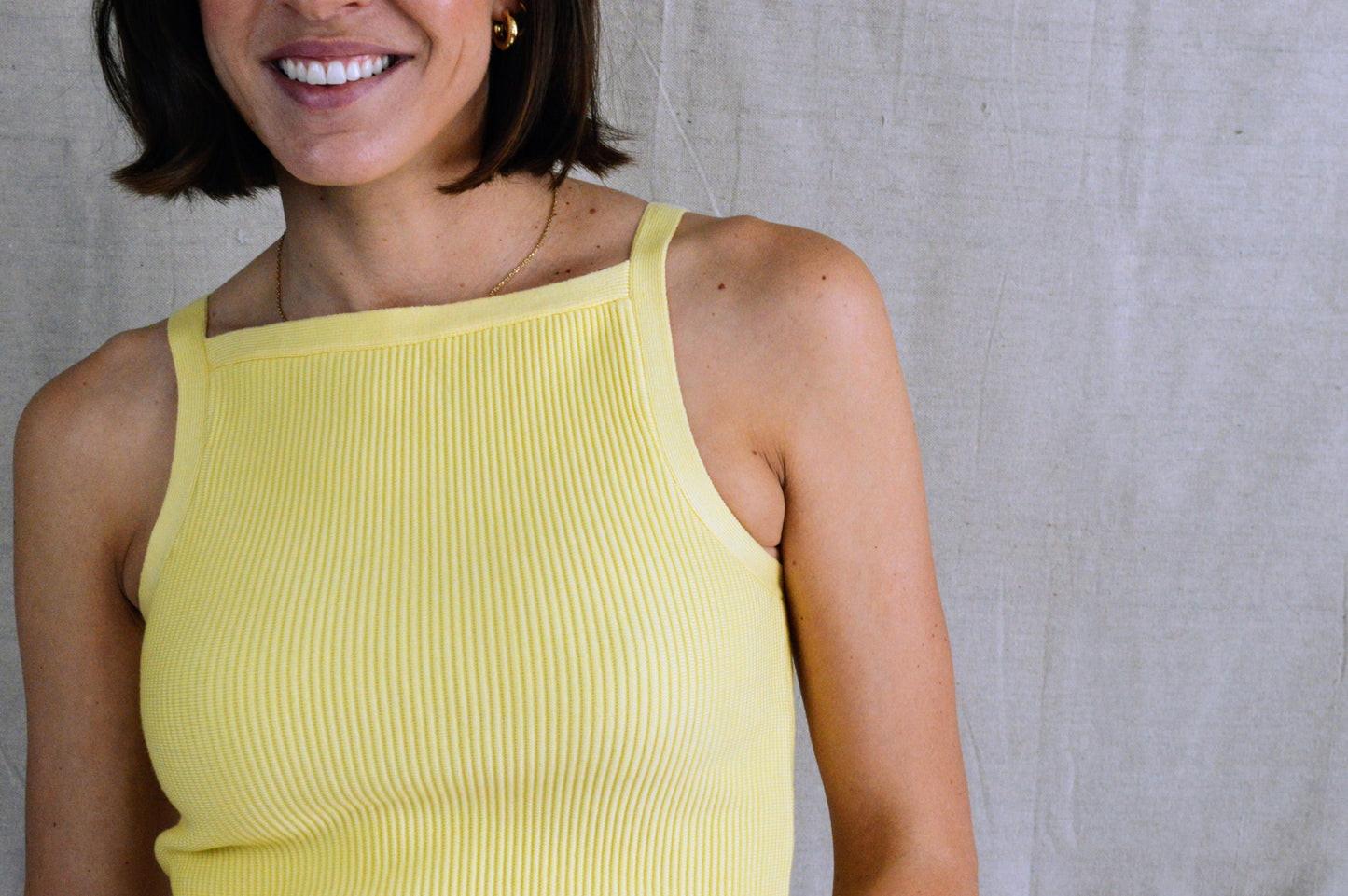 Como Ribbed Tank-Yellow