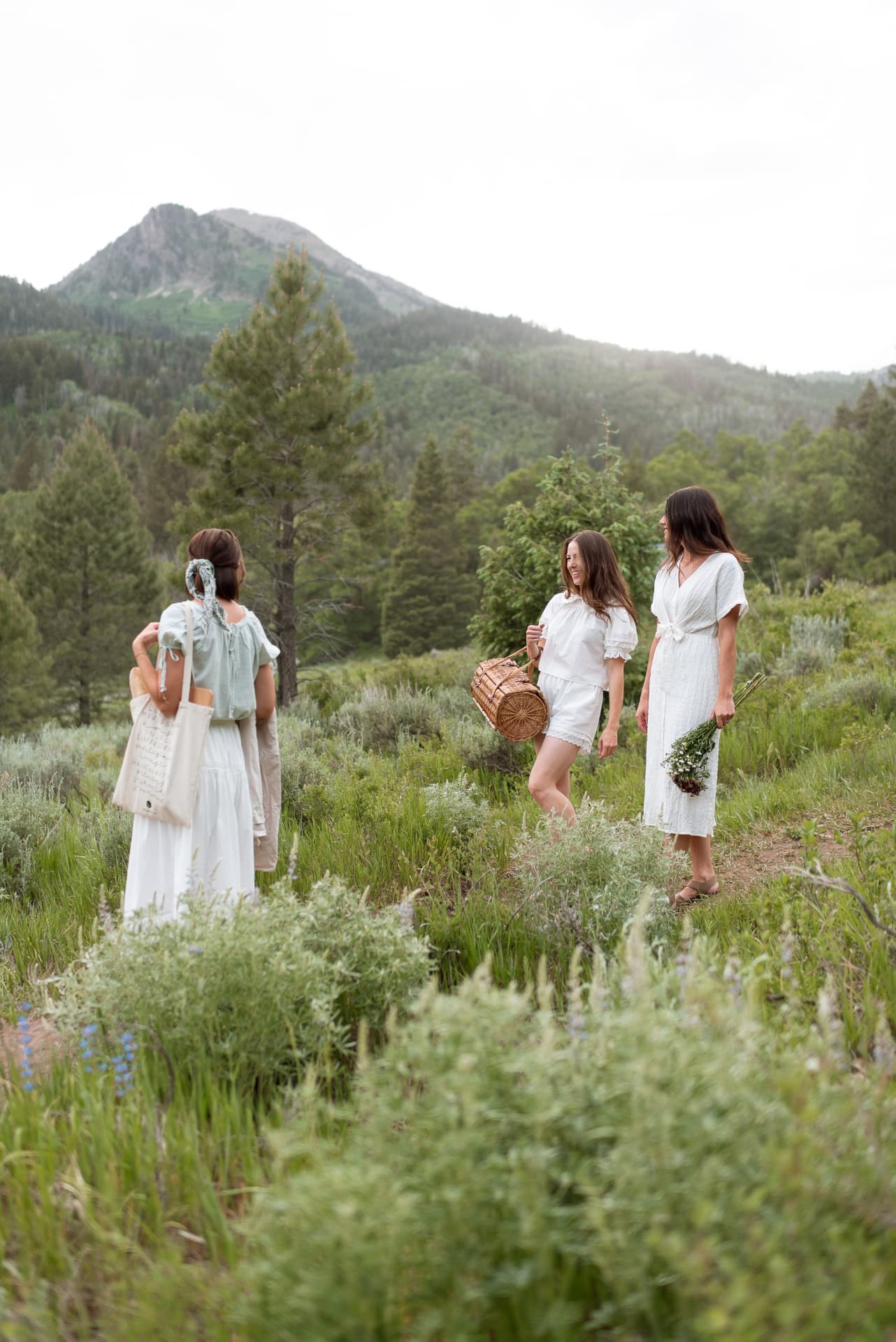 Summer whites in a wildflower meadow beneath the peaks