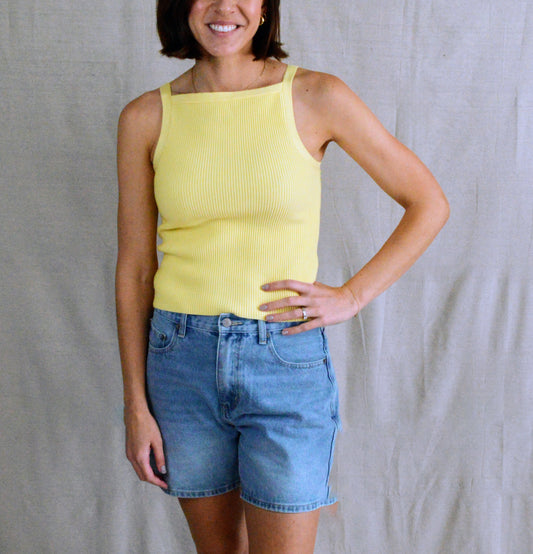Como Ribbed Tank-Yellow